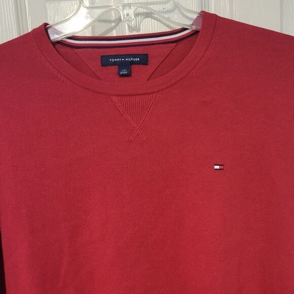 Tommy Hilfiger Men's Sz L Red LS Crew Neck 100% Cotton Rib Knit Pullover Sweater - Picture 2 of 7